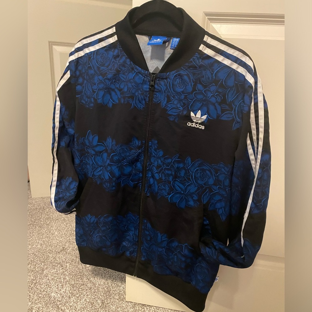 Adidas zip up (black with blue flowers)